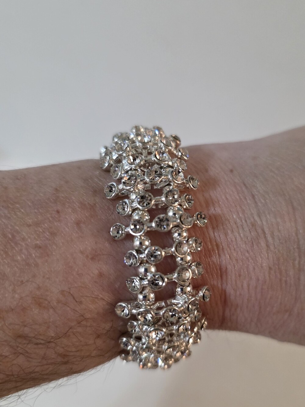 Silvertone Clear Crystal Rhinestone Stretch Bracelet